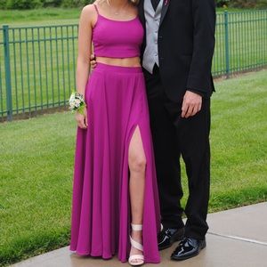 Fuchsia Pink Two Piece Prom Dress